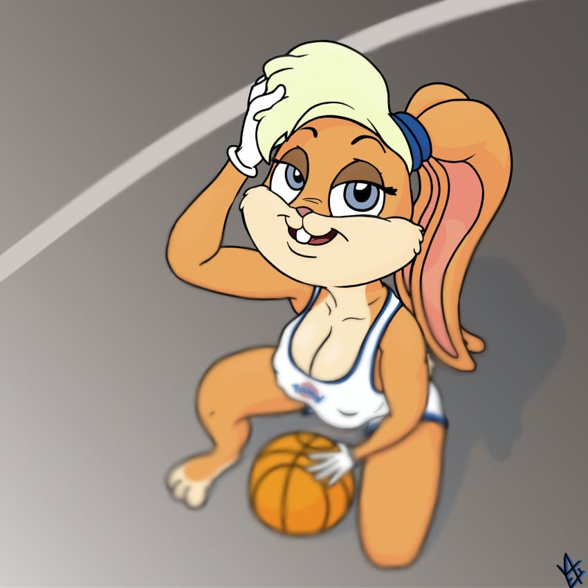 1girls anthro anthro_only basketball basketball_(ball) basketball_uniform blonde_hair blue_eyes buckteeth bunny bunny_ears bunny_girl bunny_tail cleavage female female_only lola_bunny looney_tunes nipple_bulge perspective rabbit rabbit_ears rabbit_girl rabbit_tail self_upload solo space_jam sport sports sportswear tank_top uniform yetig