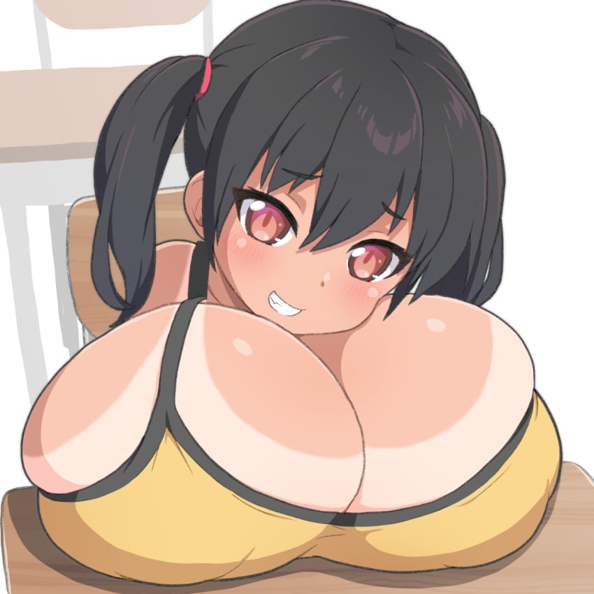 1girls big_breasts blush breasts breasts_on_table dark-skinned_female dark_skin enormous_breasts female giant_breasts gigantic_breasts huge_breasts hyper_breasts kanna_sasaki_(kaedeko) large_breasts massive_breasts original shirogane_hakuba tanned tanned_female tanned_skin