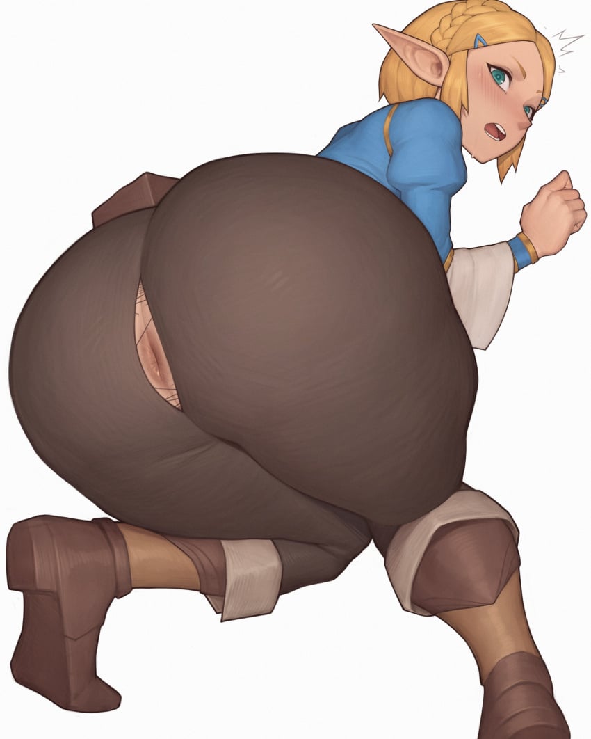 1girls accidental_exposure anus anus_focus ass ass_focus asura_(artist) behind behind_view below below_view big_ass big_butt blonde_female blonde_hair blue_eyes clothed crouched crouching elf elf_ears elf_female elf_girl fat_ass female female_only huge_ass huge_cock hylian hylian_ears knife_ears looking_at_viewer looking_back mostly_clothed nintendo princess_zelda ripped_pants sharp_ears short_hair tagme tears_of_the_kingdom the_legend_of_zelda the_legend_of_zelda:_breath_of_the_wild the_legend_of_zelda:_tears_of_the_kingdom thick thick_ass tight_pants wardrobe_malfunction white_background zelda_(tears_of_the_kingdom)