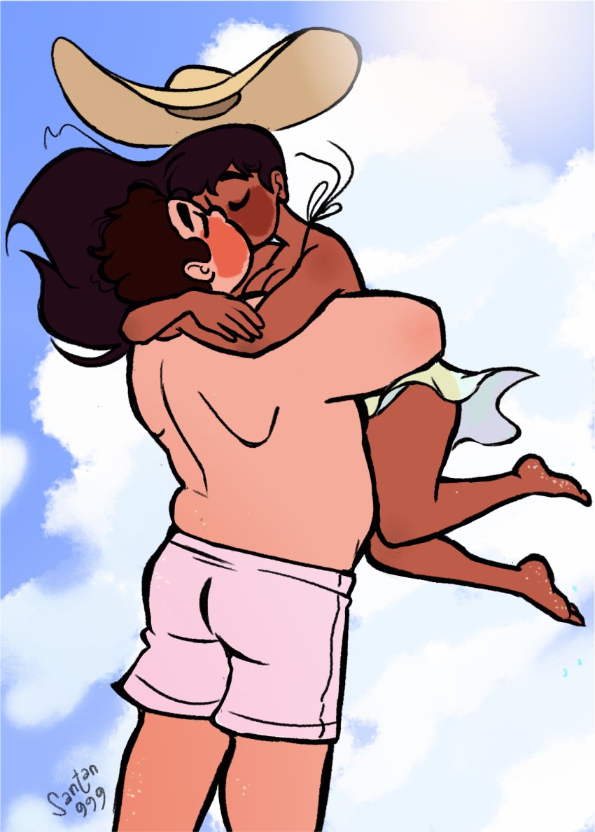 1boy 1girls assertive barefoot bigger_male blush blushing blushing_male canon_couple chubby chubby_male cleavage closed_eyes clothed clothed_female connie_maheswaran curly_hair dark-skinned_female dark_hair dominant female hugging indian_female interracial kissing lifted_by_another light-skinned_male male male_blushing male_focus manly muscular muscular_male nude nude_male partially_clothed partially_clothed_male safe_for_work santan999 steven_quartz_universe steven_universe steven_universe_future straight submissive thick_male toned toned_male wholesome wide_shoulders