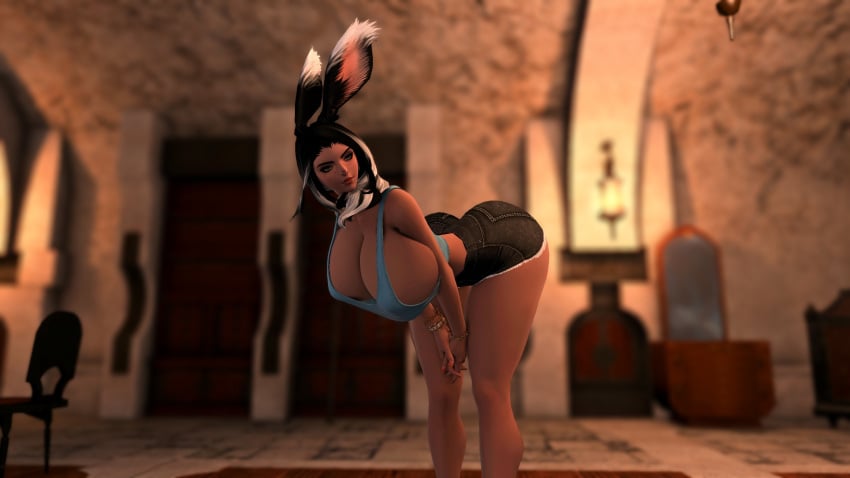 big_butt bimbo bimbo_anthro bimbo_body bimbofication bimbofied bitchy bunny_ears female final_fantasy_xiv giant_breasts height_difference hourglass_figure huge_ass slim_waist thin_waist viera wide_hips