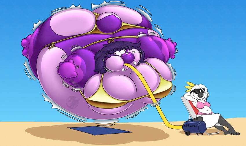 big_breasts bird breasts bulging_eyes cheeks_inflation chip_(chipchell) chipchell female floating furry gold_bikini inflation mario_(series) spherical_inflation sunken_head sunken_limbs thick_thighs uber_inflation wide_hips yoshi yoshierine