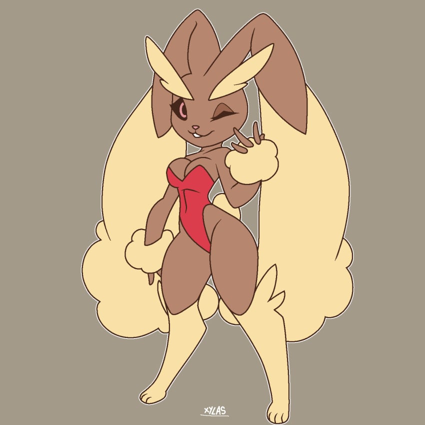 1girls anthro big_breasts breasts bunnysuit cleavage clothed clothing edit female fur furry furry_only leotard looking_at_viewer lopunny nintendo one_eye_closed paws pokémon_(species) pokemon pokemon_(species) sketch solo thick_thighs wide_hips xylas