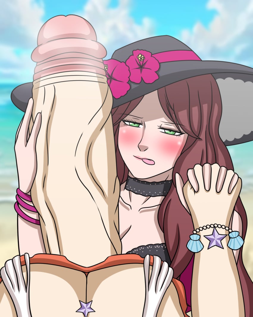 1futa 1girls alternate_costume beach blush bracelet breasts brown_hair caress caressing_penis cleavage clothed clothing dorothea_arnault dorothea_arnault_(summer) duo edelgard_von_hresvelg edelgard_von_hresvelg_(summer) erection eroticaquatic female female_pov fire_emblem fire_emblem:_three_houses fire_emblem_heroes forearm_cock from_above futa_on_female futa_pov futanari green_eyes groping hat holding_hands huge_cock human imminent_sex large_breasts licking_lips light-skinned_female light-skinned_futanari light_skin long_hair mostly_clothed musk musk_clouds nintendo official_alternate_costume orange_one-piece_swimsuit orange_swimsuit penis penis_awe penis_grab pov self_upload sunshine swimsuit veiny_penis white_hair