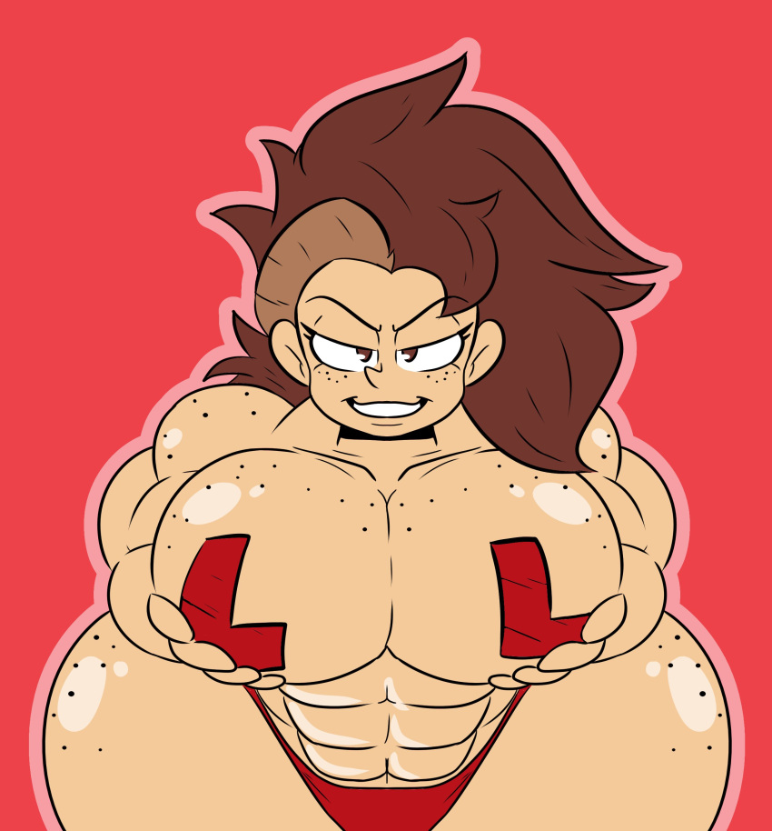 1girls 2021 abs aged_up big_breasts brown_eyes brown_hair female female_only freckles looking_at_viewer lynn_loud muscular muscular_female nickelodeon pasties solo sweetspicymann the_loud_house thicc-verse thick_thighs wide_hips