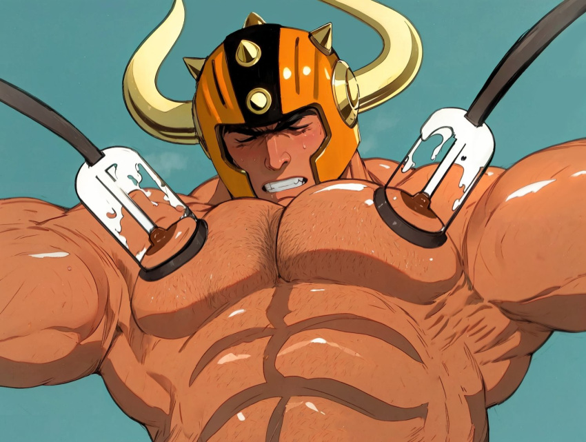 1boy aldebaran bara big_breasts gay lactation male male_lactation male_only milk milking nipples saint_seiya taurus_aldebaran yaoi