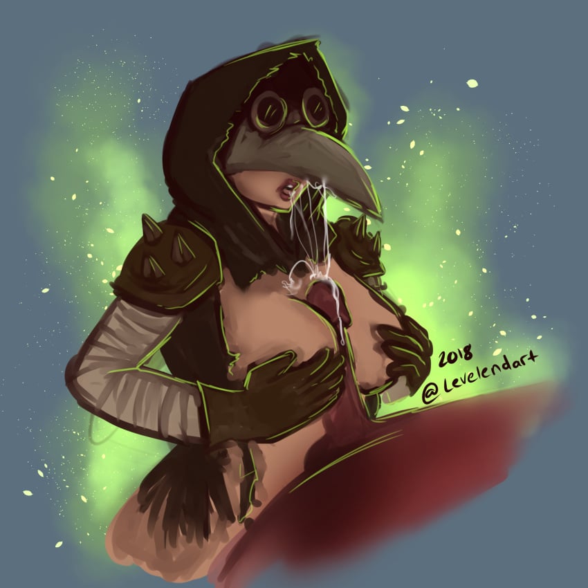 abomination_(darkest_dungeon) cum darkest_dungeon dick_on_chest female grabbing_own_breast paizuri paizuri_lead_by_female plague_doctor plague_doctor_(darkest_dungeon)