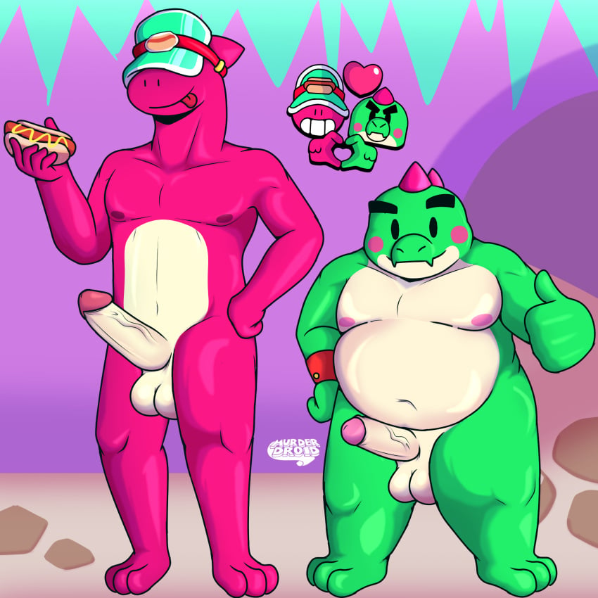 anthro big_penis brawl_stars buzz_(brawl_stars) buzz_x_doug chubby_male dinosaur doug_(brawl_stars) duo gay genitals hi_res male male/male murderdroid_(artist) penis reptile scalie sex supercell_(company)