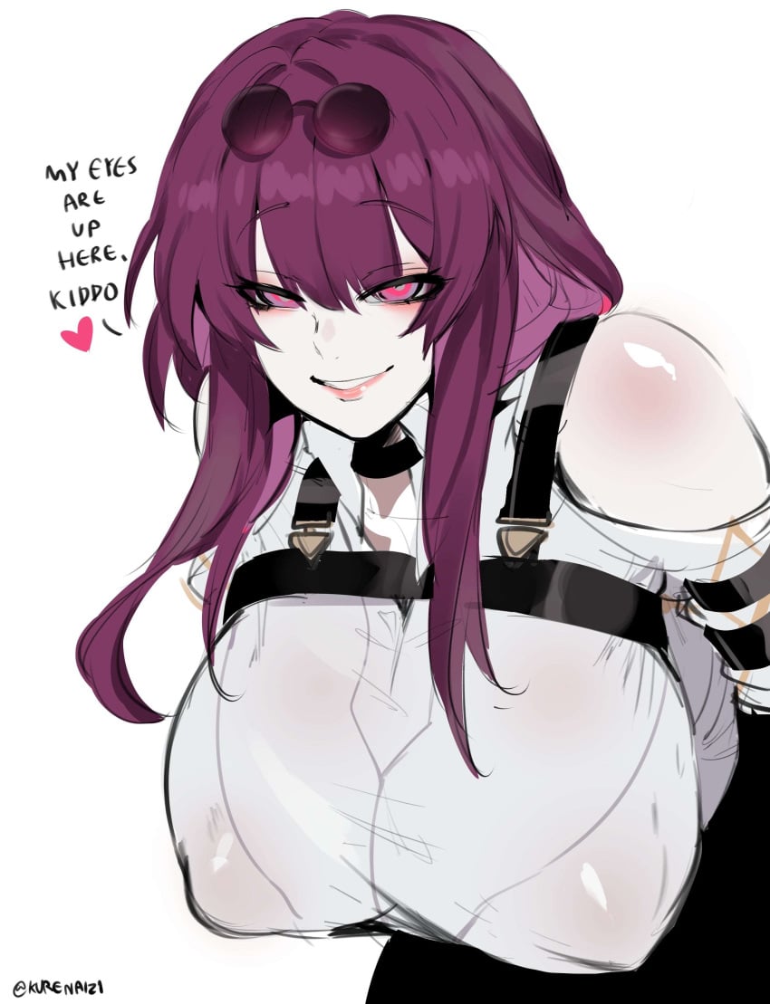 1girls 2023 absurd_res breasts english english_text eyewear_on_head female female_focus honkai:_star_rail honkai_(series) huge_breasts kafka_(honkai:_star_rail) kurenaiz1 medium_hair my_eyes_are_up_here purple_hair seductive seductive_look seductive_smile smile sunglasses sunglasses_on_head text upper_body