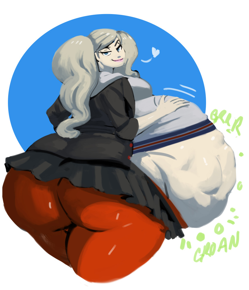 ann_takamaki ass belly belly_expansion belly_inflation blue_eyes clothing dumptruck_ass female female_only flirting giantess growling huge_ass large_ass light-skinned_female light_skin looking_at_viewer looking_back persona persona_5 questionable_consent red_pants smile sonier103 stomach stomach_inflation stomach_noises thick_thighs thighhighs thighs twintails voluptuous vore vore_belly white_hair wide_ass wide_hips