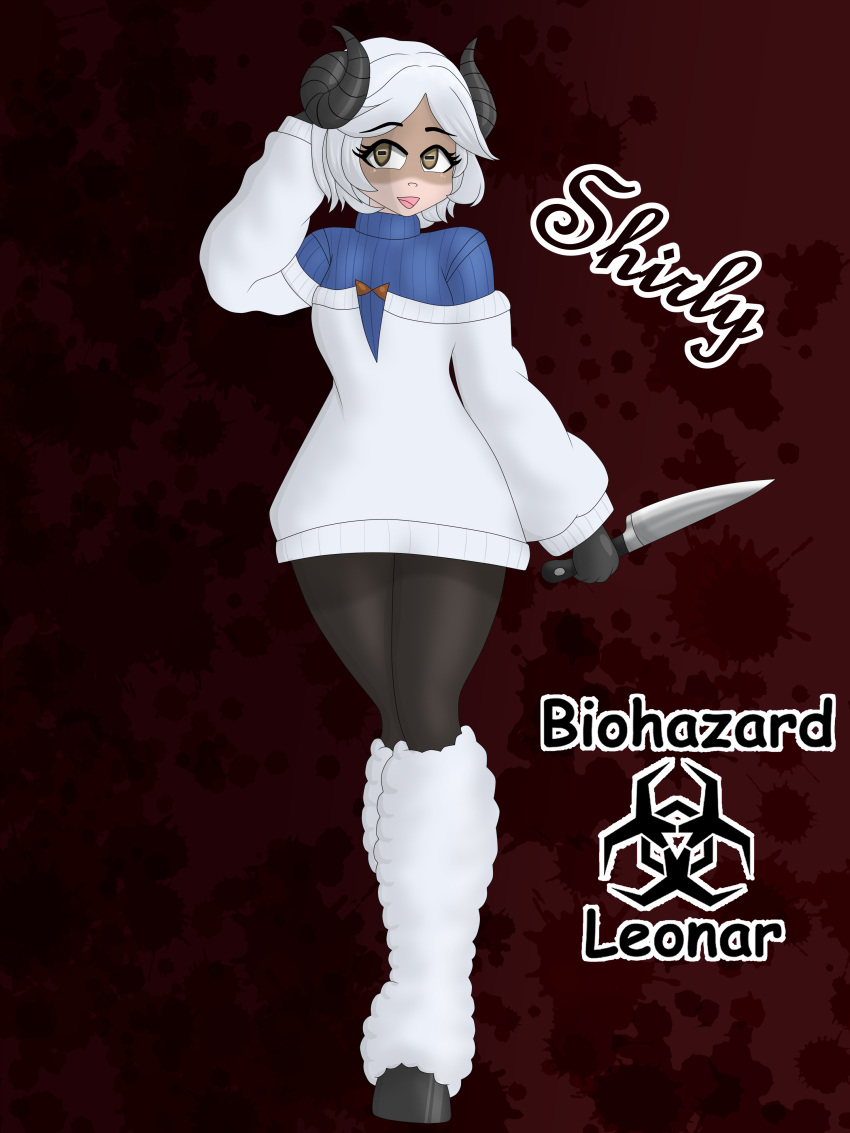 biohazardleonar clothed cute female female_only knife sheep sheep_girl sheep_horns shirly sole_female solo_female yandere