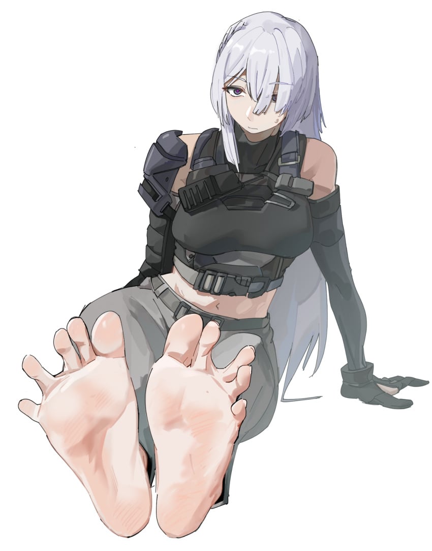 absurdres ak-15_(girls'_frontline) barefoot er_ling_balu feet feet_up female flexible_toes foot_focus girls'_frontline highres looking_at_viewer no_shoes pinky_toe soles toe_scrunch toes