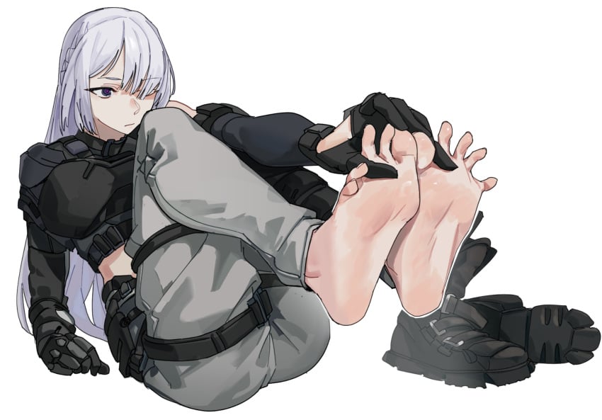 ak-15_(girls'_frontline) barefoot er_ling_balu feet feet_up foot_focus girls'_frontline highres looking_at_viewer pinky_toe soles toe_scrunch toes