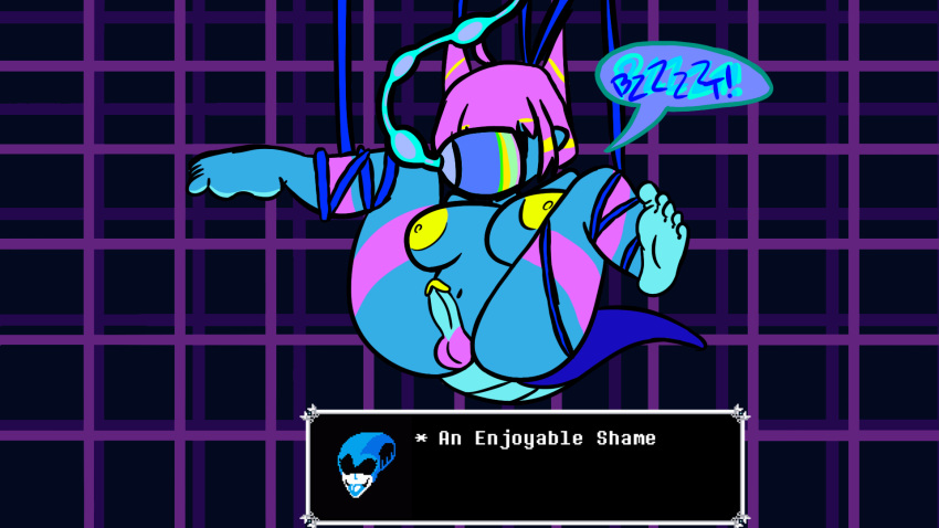 1futa ahoge bayaverse black_hair blonde_hair blue_skin candykanna colored deltarune deltarune_chapter_2 dialog dialogue dialogue_box dickgirl dragon_girl dragon_horns dragon_tail flat_colors forced futanari horns hypnosis kanna_kobayashi large_areolae large_breasts lizard_tail pink_hair queen_(deltarune) scared simple_background simple_eyes split_hair text text_box tied_up transformation werewire wires yellow_nipples