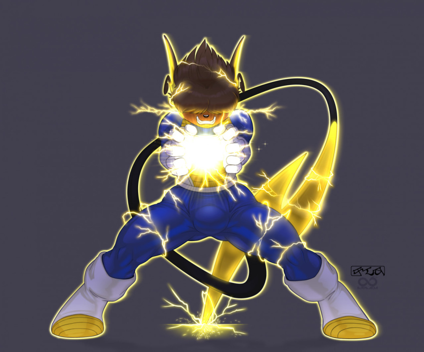 2021 anthro boots bulge busbar clothing dragon_ball electricity electricity_manipulation elemental_manipulation footwear fur furry furry_male generation_1_pokemon hair hair_over_eyes male male_only nintendo pokemon pokemon_(species) raichu simple_background solo tail thunder