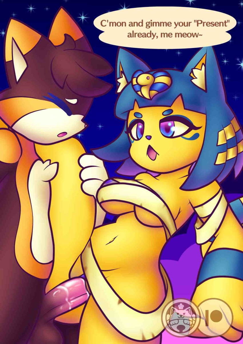 1boy 1boy1girl 1girls animal_crossing ankha ankha_(animal_crossing) blue_eyes cat_ears cat_girl cat_tail catboy catgirl closed_eyes doodler_(nyabellart) multicolored_eyes nyabellart purple_eyes