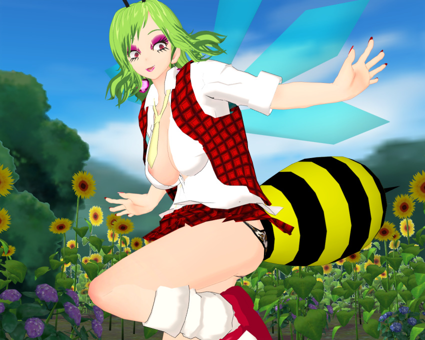 bee_girl cleavage gyaru gyaru_bee makeup mead_(artist) nipples panties post_transformation revealing_clothes touhou transformation yuka_kazami