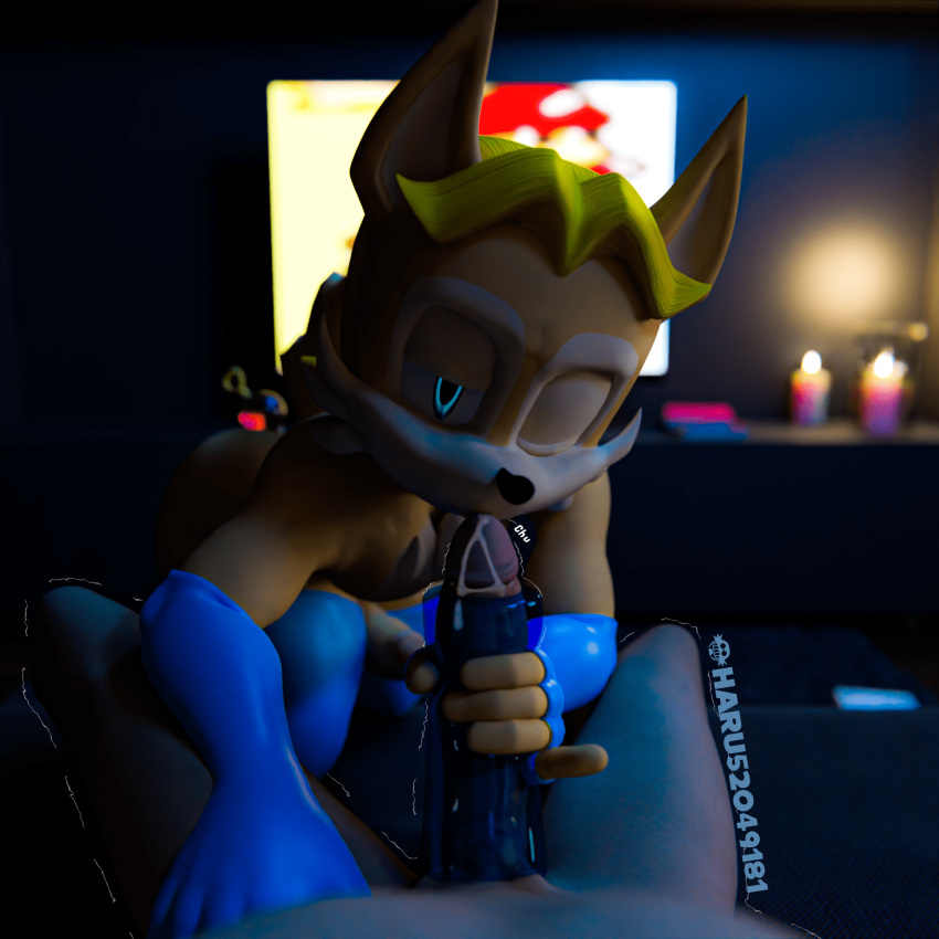 3d_(artwork) anal_beads anthro antoine_d'coolette archie_comics armwear bed blender_(disambiguation) blonde_hair blue_clothing blue_eyes bodily_fluids brown_body brown_fur clothing digital_media_(artwork) duo elbow_gloves english_text fur furniture genital_fluids genitals girly gloves hair handwear harubug hi_res human kissing legwear looking_at_viewer male male/male mammal multicolored_body multicolored_fur on_bed penetrable_sex_toy penis penis_kissing precum precum_on_penis sega sex_toy sonic_(series) sonic_the_hedgehog_(archie) sonic_the_hedgehog_(comics) sonic_the_hedgehog_(series) stockings text two_tone_body two_tone_fur