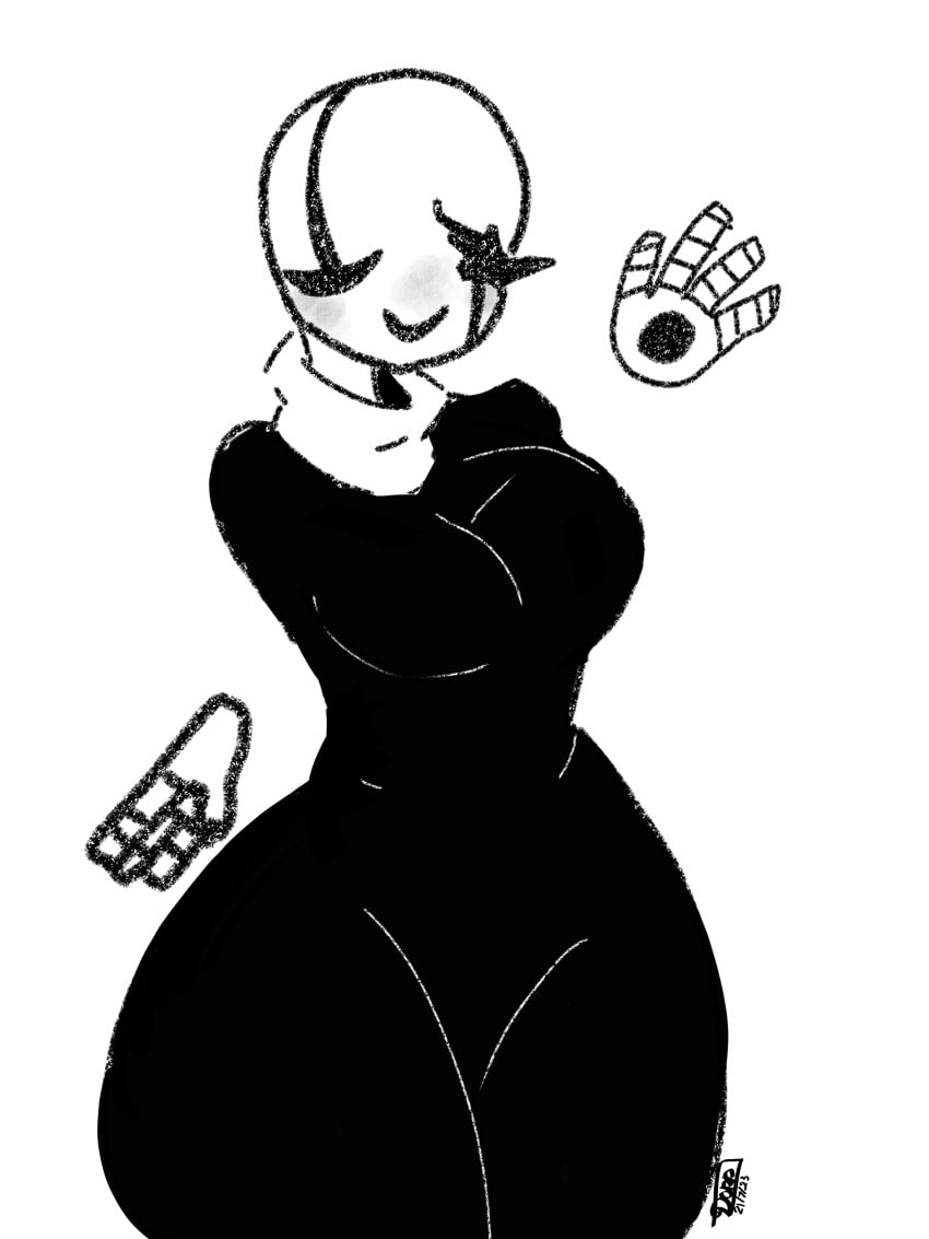 artist_request black_dress gaster hole_in_hand hourglass_figure large_hips not_porn rule_63 skeleton tagme undertale