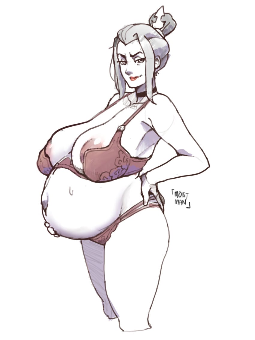 1girls aged_up areolae avatar_the_last_airbender azula belly big_belly bra breasts female female_only huge_breasts lingerie mature mature_female milf moistman panties pregnant solo