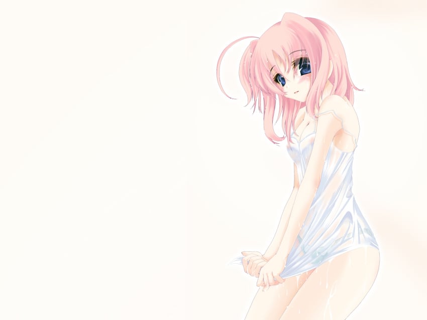 blue_eyes blue_panties breasts camisole caro_ru_lushe cleavage frapowa high_res highres lyrical_nanoha mahou_shoujo_lyrical_nanoha mahou_shoujo_lyrical_nanoha_strikers nipples no_bra oppai panties pink_hair see-through strap_slip underwear wet