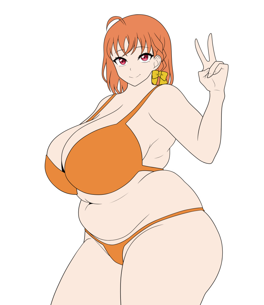 bbw big_breasts chubby chubby_female huge_breasts large_breasts love_live! love_live!_sunshine!! orange_hair plump smolfei takami_chika thick_thighs wide_hips