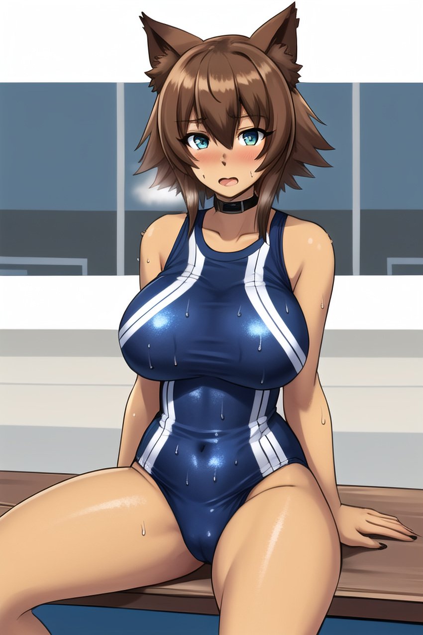 abs ai_generated dark-skinned_female furr_app furry gym_clothes kobold large_breasts monster monster_girl monster_musume monster_musume_no_iru_nichijou muscular_female polt polt_(monster_musume) sport_shorts sports_bra weightlifting