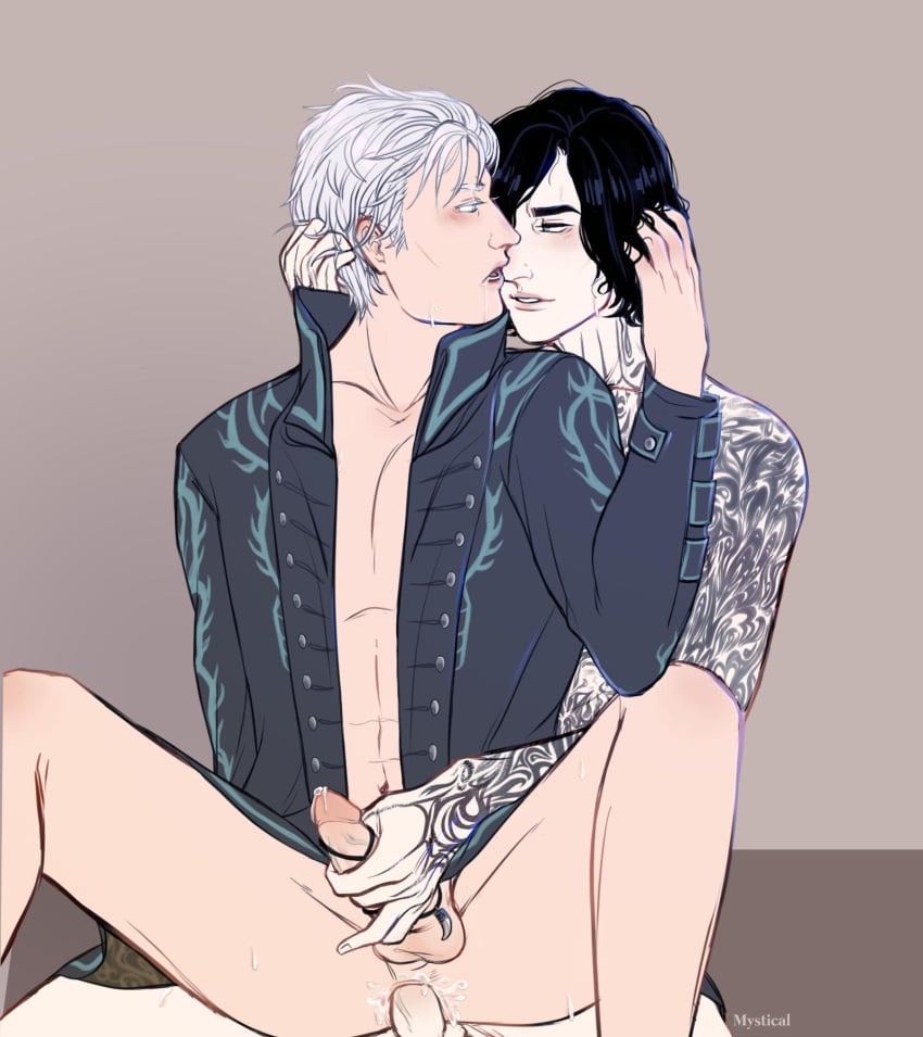 2boys absurd_res absurdres anal_sex black_hair devil_may_cry devil_may_cry_5 gay gay_sex grab grabbing_partner male male/male male_only male_penetrating_male saliva selfcest sex tagme v_(devil_may_cry) vergil white_hair yaoi