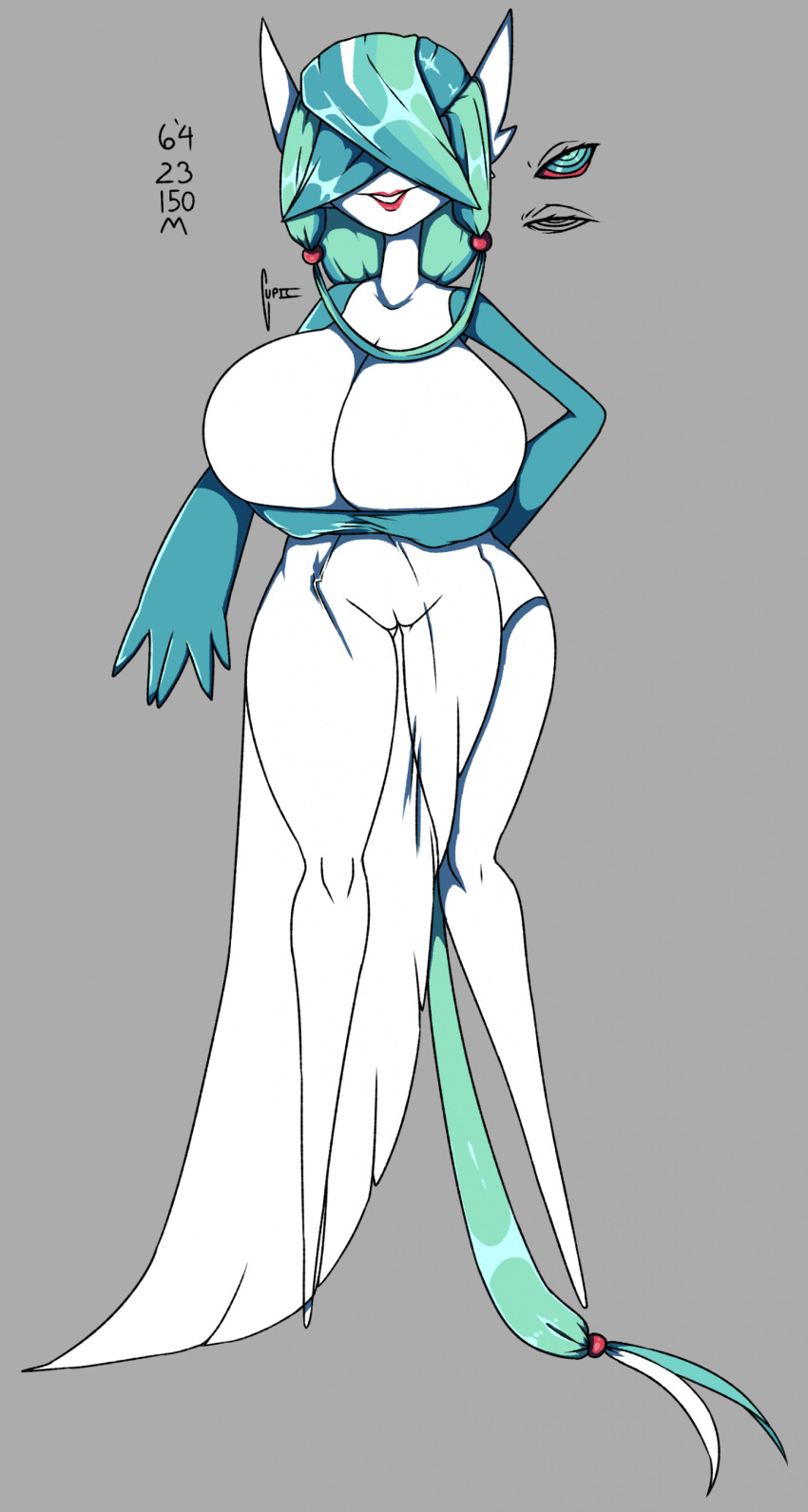 absurd_res anthro big_breasts breasts cupic female gardevoir generation_3_pokemon green_hair hair hi_res huge_breasts humanoid nintendo pokemon pokemon_(species) solo