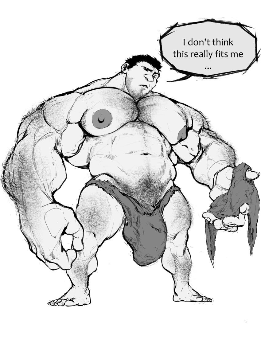 1boy 2022 abs balls bara barazoku beard biceps big_bulge bulge clothing daddy dialogue dreamworks english_text facial_hair flaccid gay grug_crood hairy hairy_arms hairy_chest hi_res highres huge_bulge male male_focus male_nipples male_only male_pubic_hair manly monochrome muscles muscular muscular_arms muscular_legs muscular_male muscular_thighs nipples penis solo solo_male text the_croods zenpei zenpei4