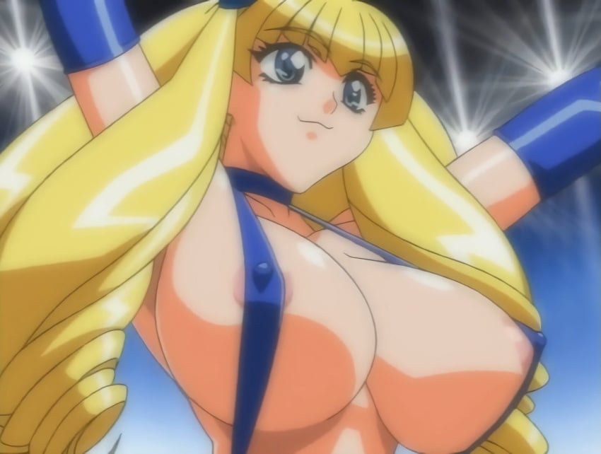 1girls areolae blonde_hair blue_eyes breasts huge_breasts large_breasts marine_a_go-go nipples pink_pineapple screencap screenshot south_pole_one swimsuit