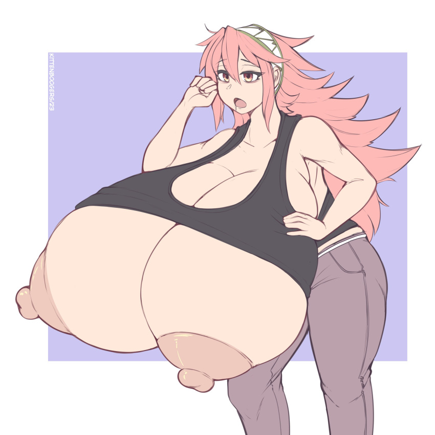 1girls alternate_breast_size areolae big_breasts breasts breasts_bigger_than_head breasts_bigger_than_torso breasts_out breasts_out_of_clothes casual casual_exposure enormous_breasts exposed_breasts female female_only fire_emblem fire_emblem_fates giant_breasts gigantic_breasts huge_breasts hyper_breasts kittenboogers large_breasts massive_breasts nipples pink_eyes pink_hair pink_nipples soleil_(fire_emblem) solo solo_female thick_thighs thighs wake_up