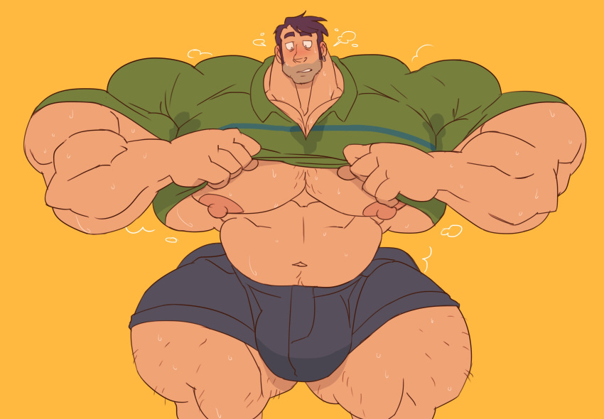 bara big_bulge blush bulge flaccid huge_bulge human hyper hyper_muscles male male_only muscular muscular_arms muscular_male muscular_thighs musk nipples pecs remert shane_(stardew_valley) shirt_up shorts solo solo_male stardew_valley sweat sweating sweaty thick_thighs tight_clothing tight_shirt