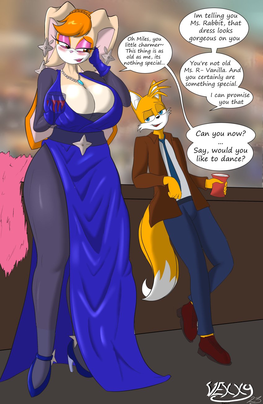 age_difference anthro comic dialogue dress english_text fox large_breasts mature_female milf mother older_female older_woman_and_younger_boy ongoing rabbit sega sonic_(series) speech_bubble tagme tails text tie vanilla_the_rabbit vexxyvex younger_male