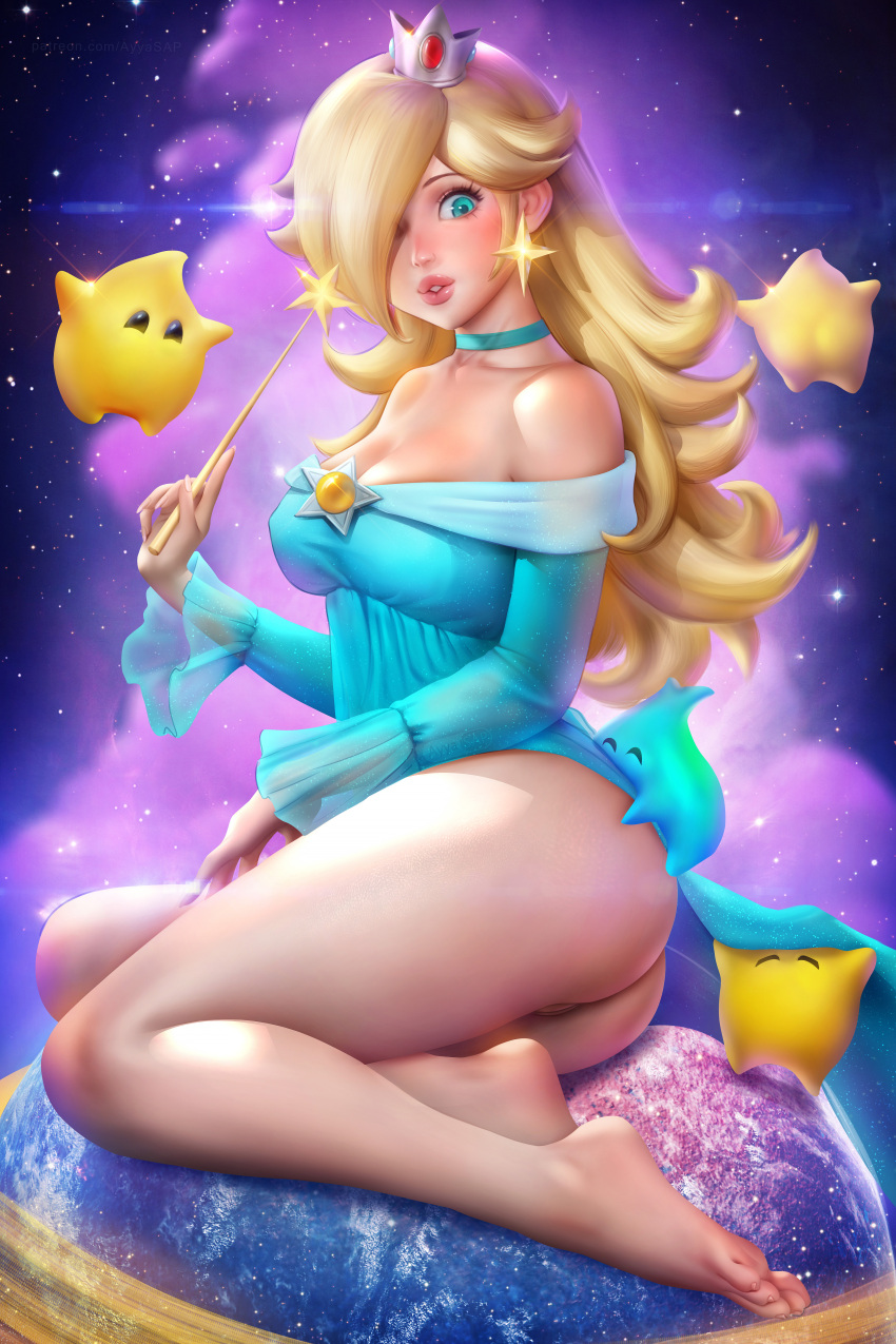 1girls 3others ass ayyasap barefoot blonde_hair bottomless breasts feet female female_focus long_hair luma mario_(series) nintendo princess_rosalina pussy super_mario_galaxy