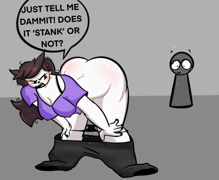 animation_meme_community ass ass_focus bent_over big_ass blush brown_hair embarrassed flashing funny jaiden jaiden_animations jaidenanimations mwur panties panties_down pants_down pussy shocked_expression showing_ass smelly_ass sweat youtube