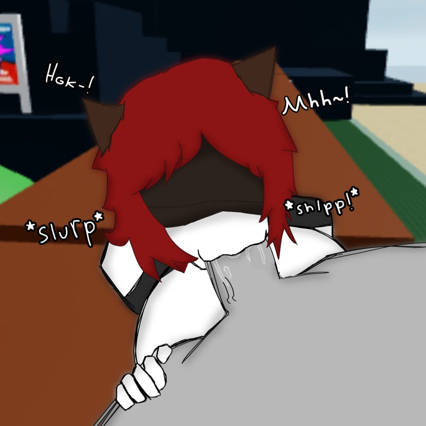 1boy 1girls artist_request blindfolded blowjob combat_warriors red_hair roblox roblox_avatar roblox_game source_request spit tagme