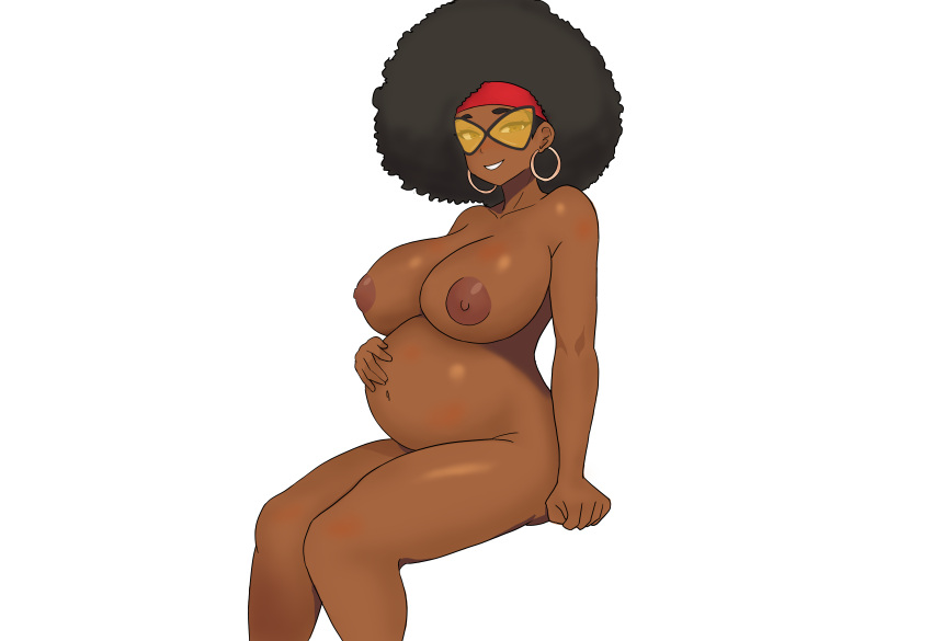 1girls afro areolae belly big_belly big_breasts breasts canon_pregnancy dark-skinned_female dark_skin earrings female glasses headband jessica_drew jessica_drew_(earth-332) lowhp marvel nude pregnant solo spider-man:_across_the_spider-verse spider-man_(series) spider-woman