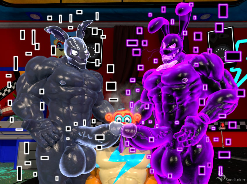 3boys 3d_(artwork) 3d_background abs anthro balls big_balls big_penis bow_ribbon digital_media_(artwork) five_nights_at_freddy's five_nights_at_freddy's:_security_breach gay genitals glamrock_freddy_(fnaf) group hi_res machine male male/male male_only muscular muscular_male mxes_(fnaf) pecs penis penis_in_face robot scottgames security_breach:_ruin sondinker_fazbear's steel_wool_studios thick_thighs trio