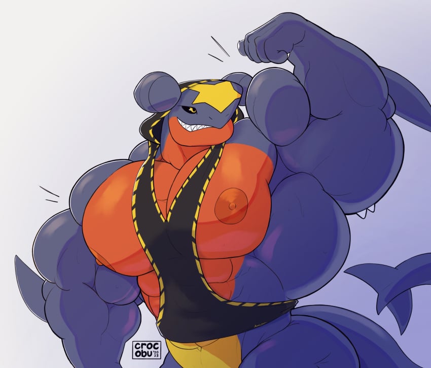 abs animal_humanoid anthro bara_tiddies bara_tits big_chest big_pecs bodybuilder crocobu furry gaburias garchomp gigantic_chest gigantic_pecs huge_chest huge_pecs humanoid large_pectorals male man_boobs man_breasts massive_chest massive_pecs moobs muscle muscles muscular muscular_male nipples pecs pokemon pokemon_(species)