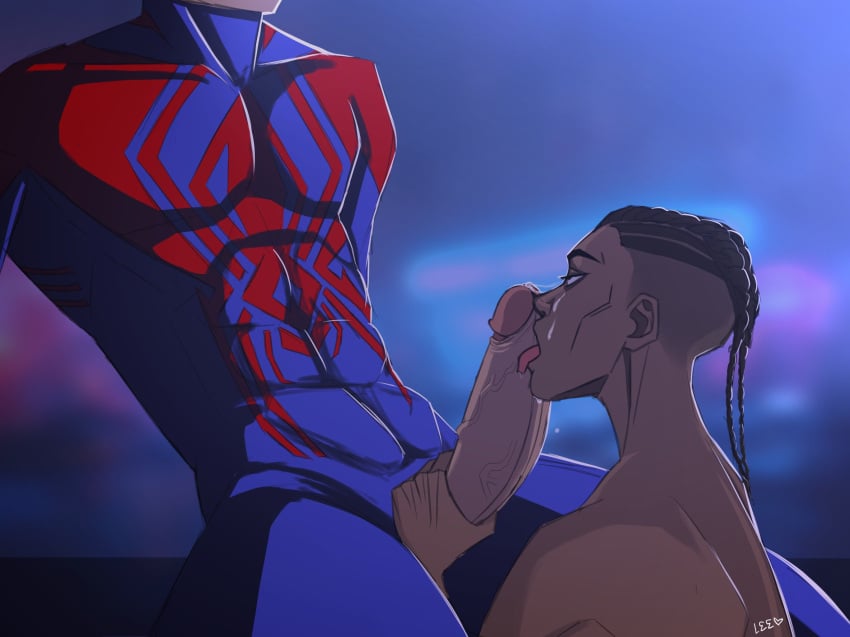 blowjob blowjob_face boner dark_male_only erection gay gay_blowjob gay_sex leedrawsthings male_only marvel miguel_o'hara miles_g_morales miles_morales_(earth_42) nsfw spider-man_2099 yaoi