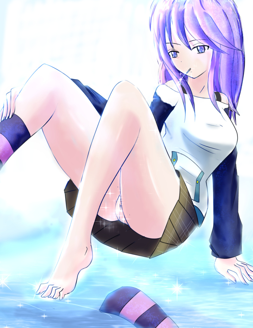 1girls female female_only ice presenting_vagina purple_hair rosario+vampire shirayuki_mizore solo sparkcarrot vaginal_juices vaginal_object_insertion yuki_onna