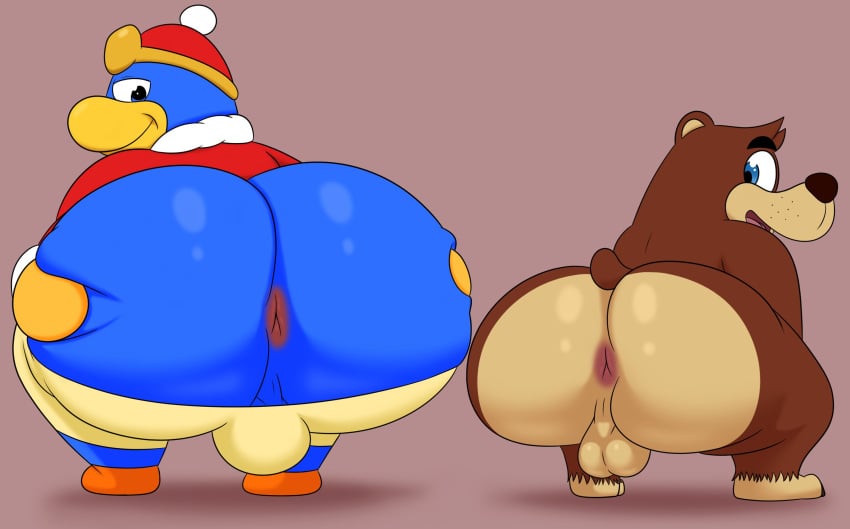 2023 2boys anthro anus ass avian balls banjo-kazooie banjo_(banjo-kazooie) beak bear big_butt bird blue_body blue_eyes bottomwear bottomwear_down brown_body brown_ears brown_fur brown_hair brown_nose brown_tail butt_grab clothed clothing colossalstars crouching digital_media_(artwork) duo fur gay genitals hair half-closed_eyes hand_on_butt hat headgear headwear hi_res huge_butt king_dedede kirby_(series) looking_back male male_only mammal multicolored_body multicolored_clothing multicolored_fur multicolored_hat narrowed_eyes nintendo nude on_ground pants pants_down partially_clothed penguin presenting presenting_hindquarters rareware red_clothing red_hat red_headwear red_robe robe short_tail smile tail tan_body tan_fur thick_thighs tongue two_tone_body two_tone_fur white_clothing white_hat white_headwear yellow_beak yellow_clothing yellow_hat yellow_headwear