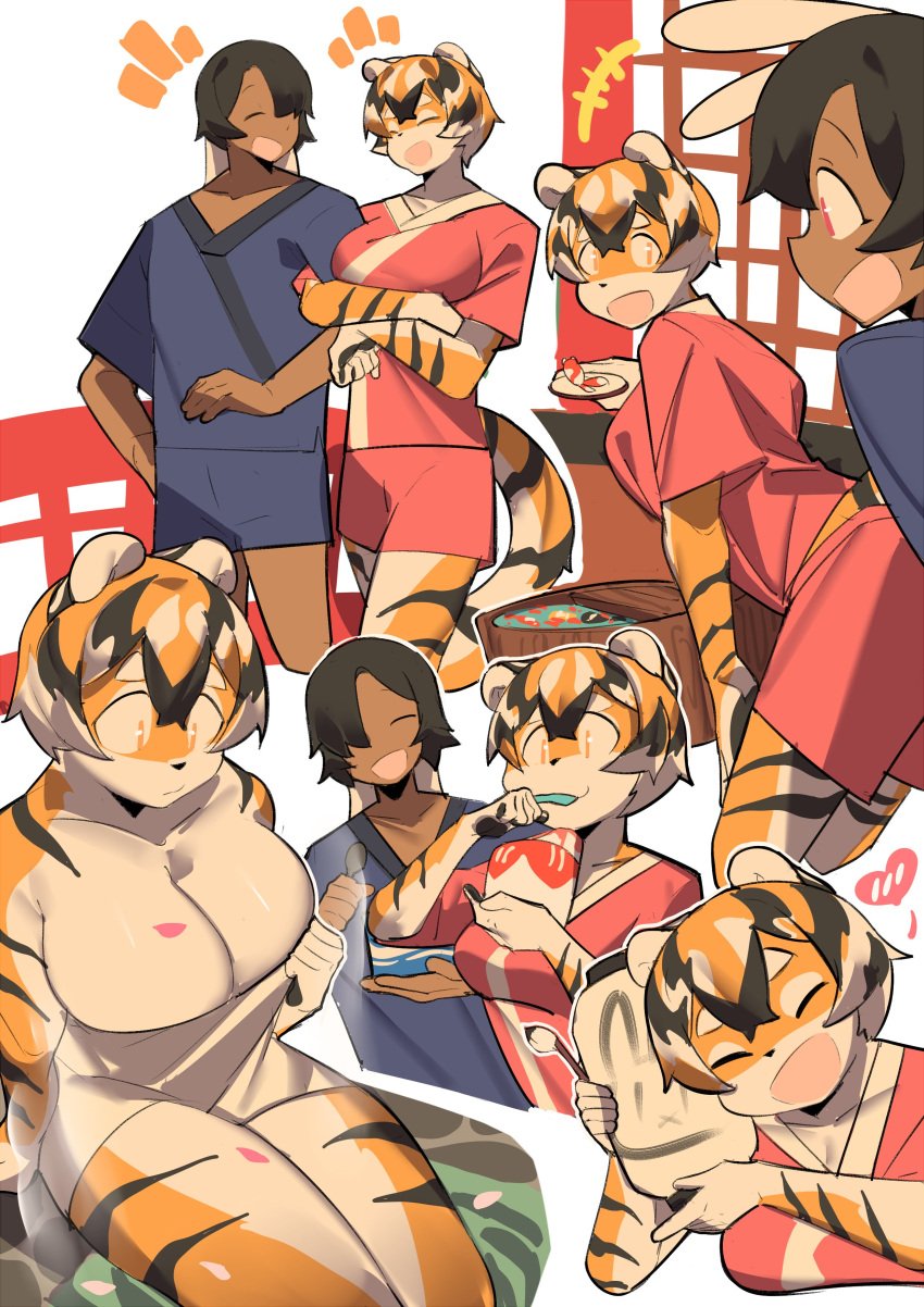 1boy 1boy1girl 1girls 2023 absurd_res anthro arknights aspirindabaitu big_breasts breasts cleavage couple female female_focus male mei_xiang mx99926 original rabbit_ears rabbit_humanoid tiger tiger_girl tiger_humanoid towel towel_only wholesome