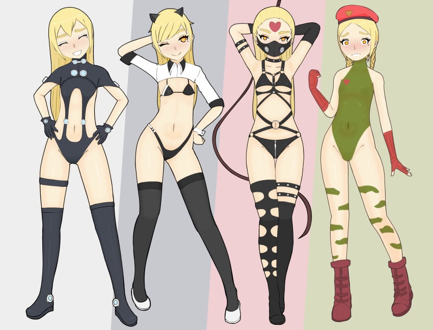 2d adult blonde_hair cammy_white cammy_white_(cosplay) female gantz gantz_(cosplay) gantz_suit light-skinned mari_gold mole mole_under_eye orange_eyes petite rong_rong small_breasts street_fighter tagme thick_eyebrows