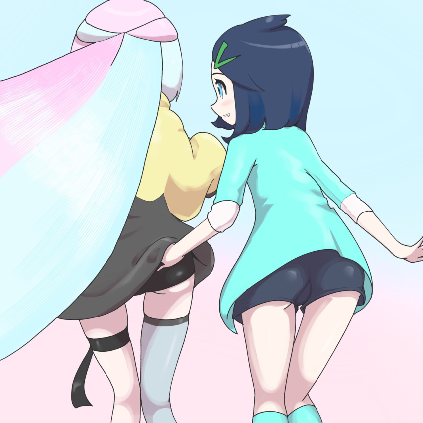 2girls ass ass_grab duo female female_only huge_ass human human_only iono_(pokemon) liko_(pokemon) microsd_(artist) multiple_girls nanjamo_(pokemon) nintendo pokemon pokemon_(anime) pokemon_horizons pokemon_sv yuri