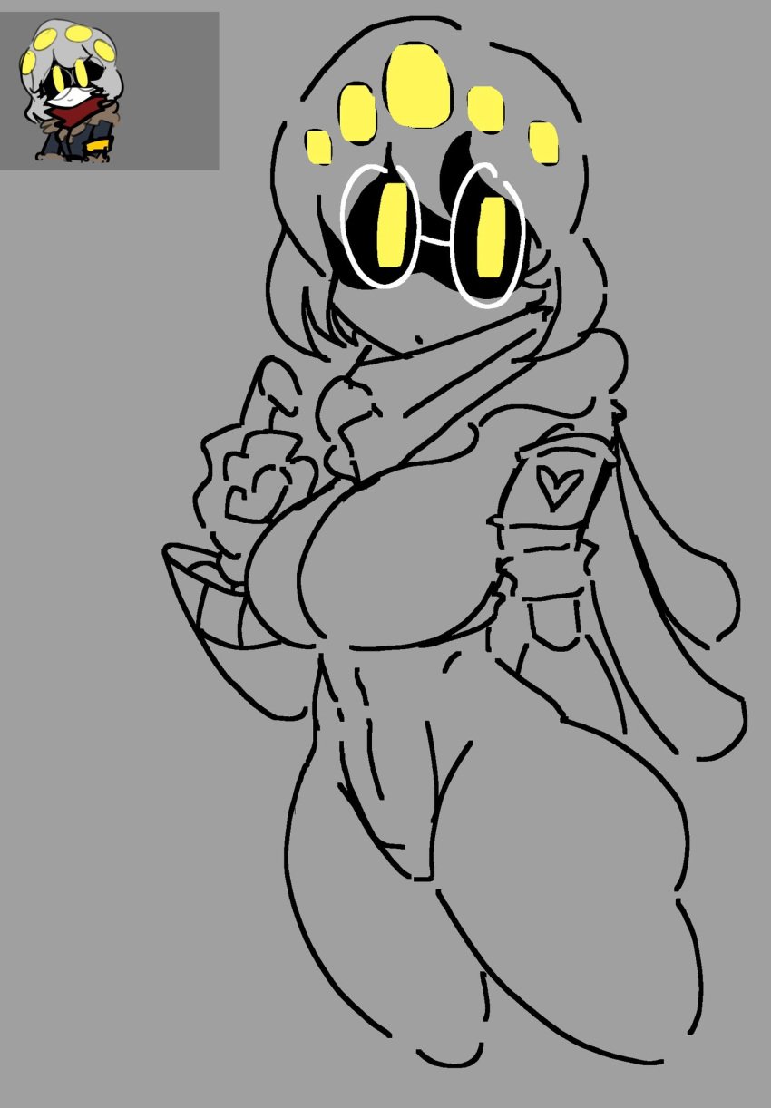 female_only ghastlypann glasses line_art murder_drones remake robot robot_girl v_(murder_drones) wip yellow_eyes