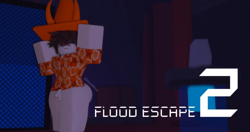 1male 3d brown_hair cone cone_hat copyright_name femboy flood_escape_2 gay half-dressed half_naked reikorr34 roblox roblox_game robloxian tagme text traffic_cone