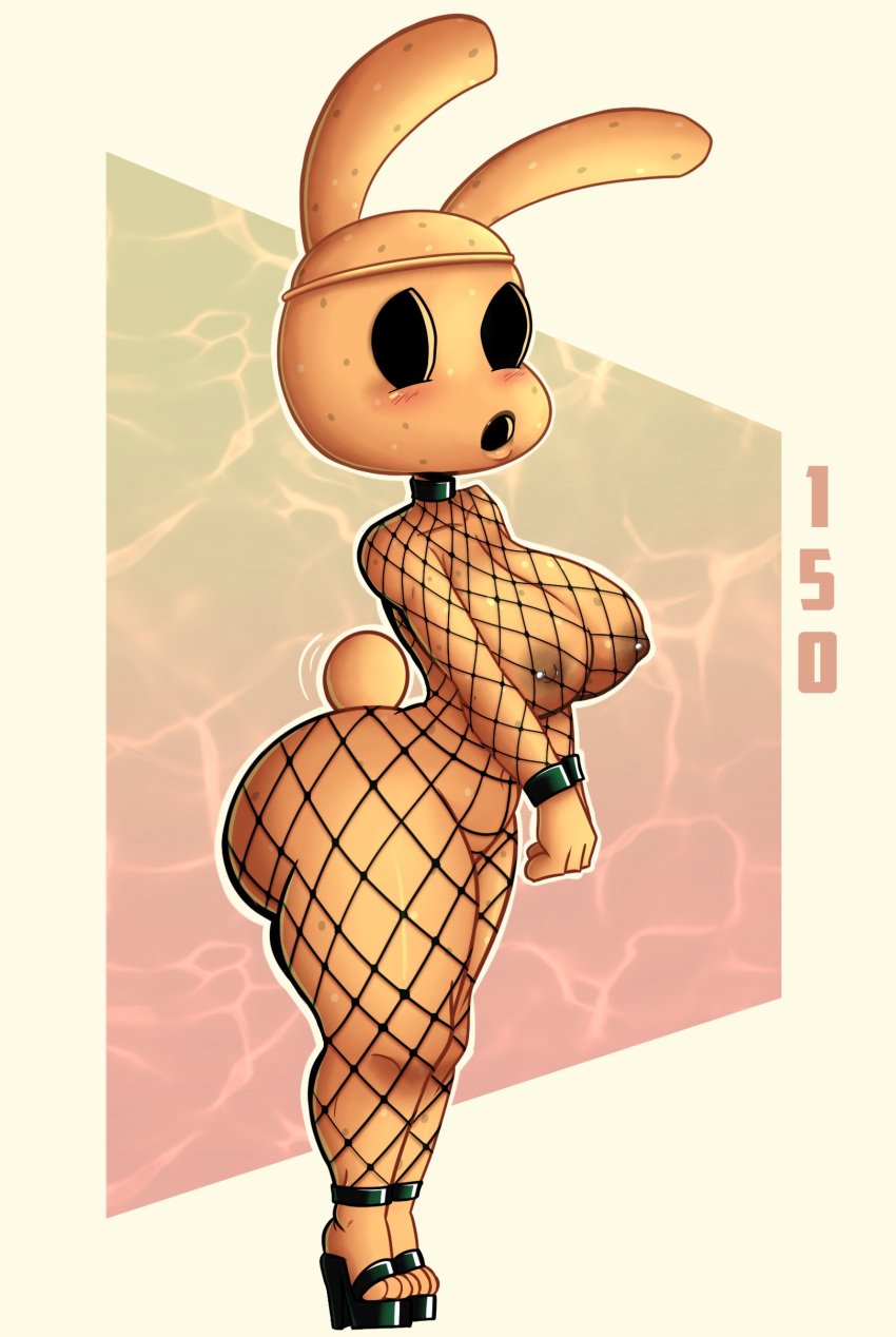 1girls animal_crossing animal_crossing_new_horizons anthro anthrofied areolae big_ass big_booty big_breasts big_butt blush bodysuit breasts brown_fur brown_lipstick brown_nipples bunny_ears bunny_girl bunny_tail choker coco_(animal_crossing) covered_nipples feet female female_only fishnet_bodysuit fishnet_legwear fishnet_only fishnet_shirt fishnets furry gyroid heels high_heels hollow naked naked_female nintendo nipple_piercing nipples no_bra no_clothes no_panties nude nude_female raccoon_sama shy simple_background small_nipples spots_(marking) spotted_body taller_girl thick_thighs thighs toes video_game_character video_games wide_hips