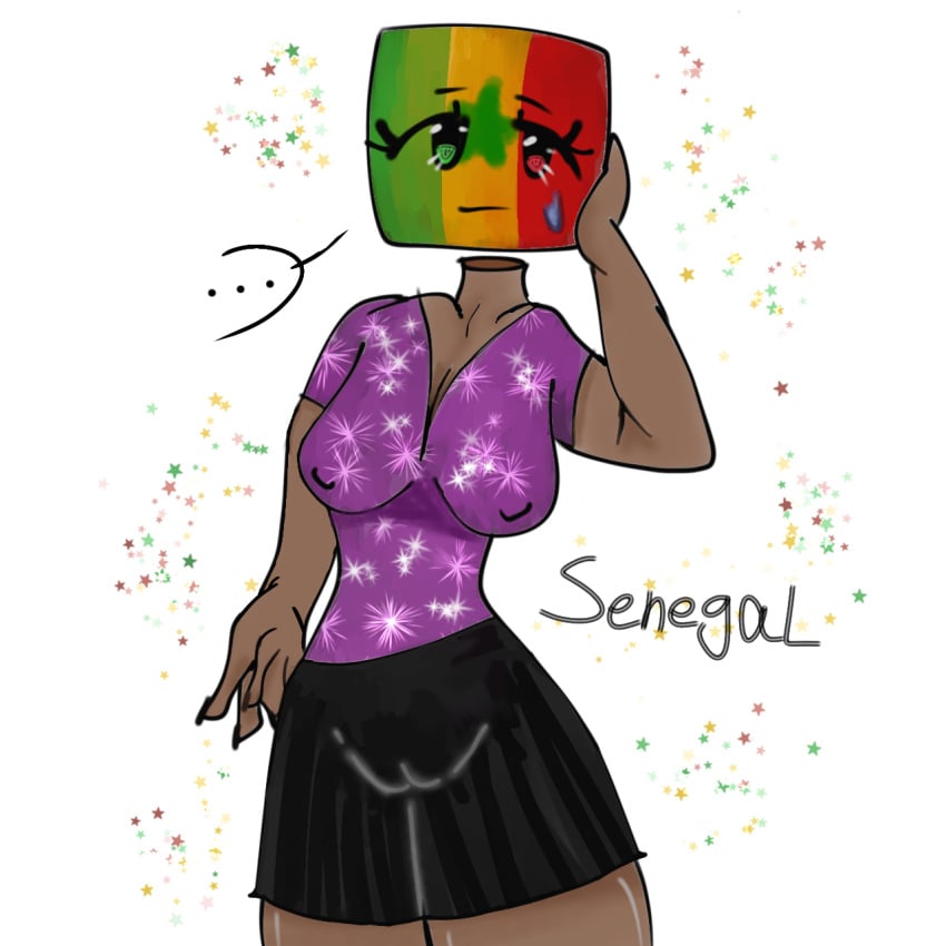 ... clothed countryhumans countryhumans_girl dark_skin female_only flawsystyle no_sex senegal senegal_(countryhumans) sweatdrop white_background